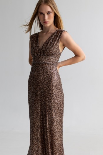 LEOPARD MAXI DRESS WITH SEQUINS